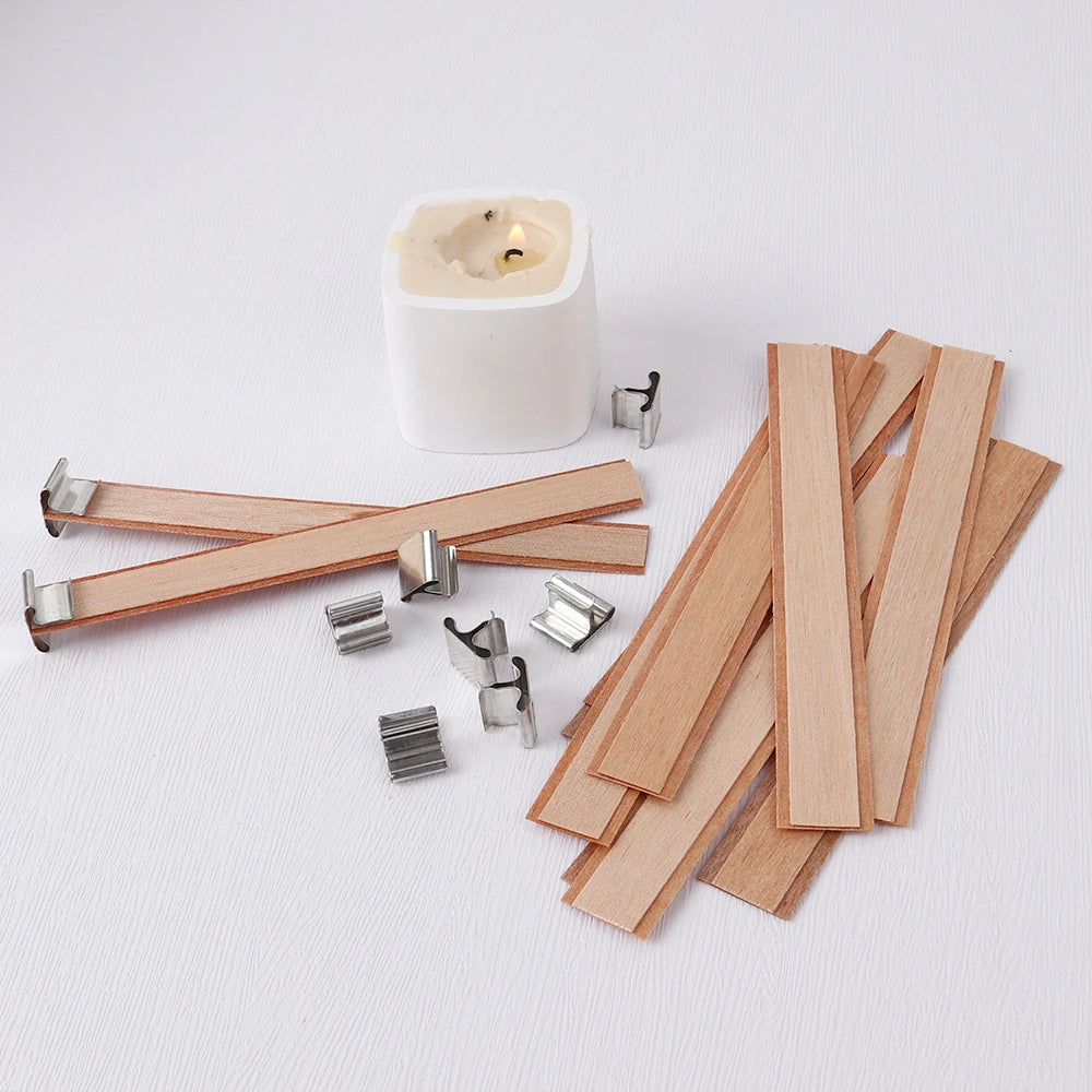 Double Layer Wooden Candle Wicks with Base for Soy Wax DIY Candle Making Supplies