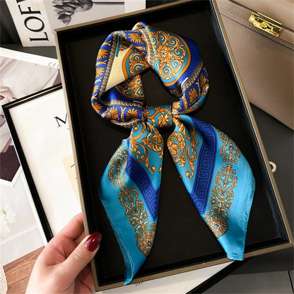 Verhoog je stijl met de 2024 mode 70x70 cm bedrukte zijden pashmina sjaal voor vrouwen - veelzijdige vierkante omslagdoek en stijlvolle haarband!