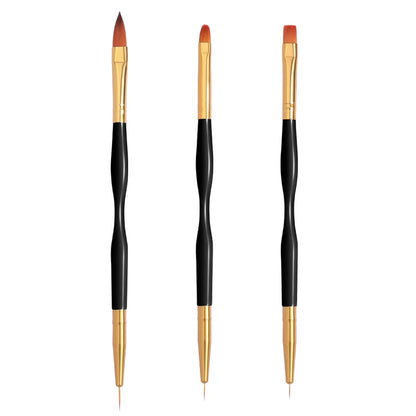 LULAA Set van 3 Dubbelzijdige Nagelkunstpennen - Acryl Ronde & Platte Penseel voor Prachtige DIY Nageldesigns!
