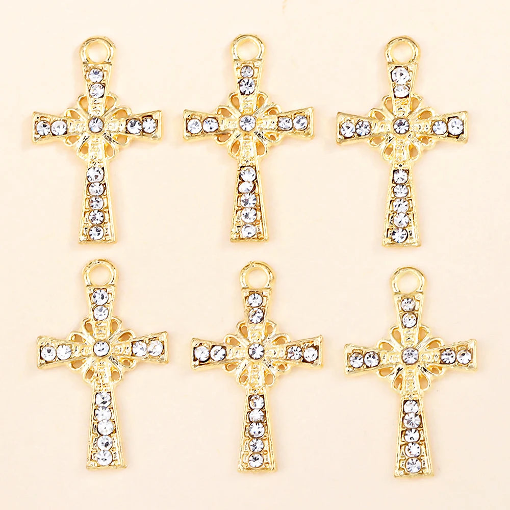 Crystal Cross Charms Gold Silver Crucifix Jewelry Making Supply