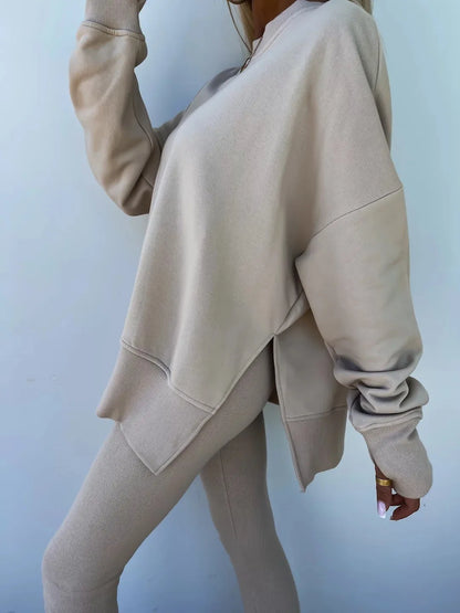 Stijlvolle Lente/Zomer 2024 Dames 2-Piece Set: Trendy Loose-Fit Sweater en Strakke Broeken Combinatie