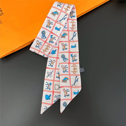 2024 Chic Zebra Florale Zijden Sjaal - Luxe Modeaccessoire voor Vrouwen, Veelzijdige Haarband, Stijlvolle Neckerchief en Elegante Tas Sjaal
