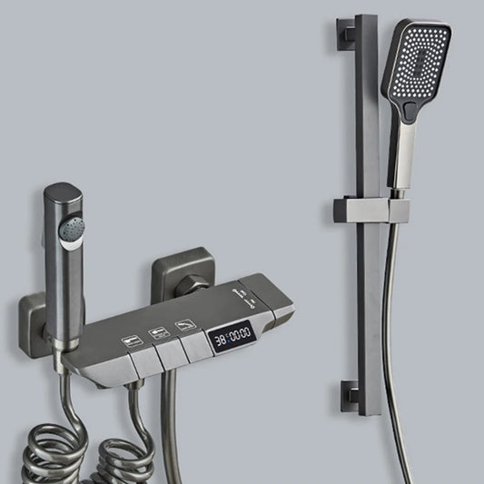 Strak Gun Grey Badkamer Douchesysteem met Piano-Toets Messing Afwerking - Moderne LED Digitale Kraan voor Warme en Koude Menging