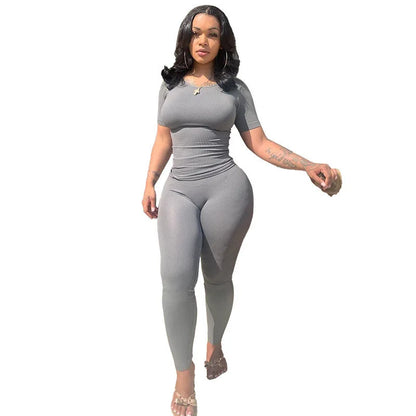 Chique Geribbelde 2-delige Zomer Lounge Set voor Vrouwen: Comfortabele Top & Rekbare Leggings Combinatie