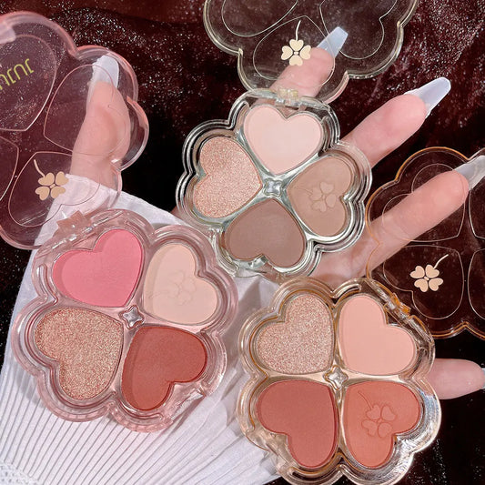 Betoverende Geluksklover Oogschaduw Palette - Een Dagelijks Genot van Aardse Tinten, Prachtige Fijne Glitter en Luxe Parelsatijnen Mattes in een Vier-Kleurencollectie