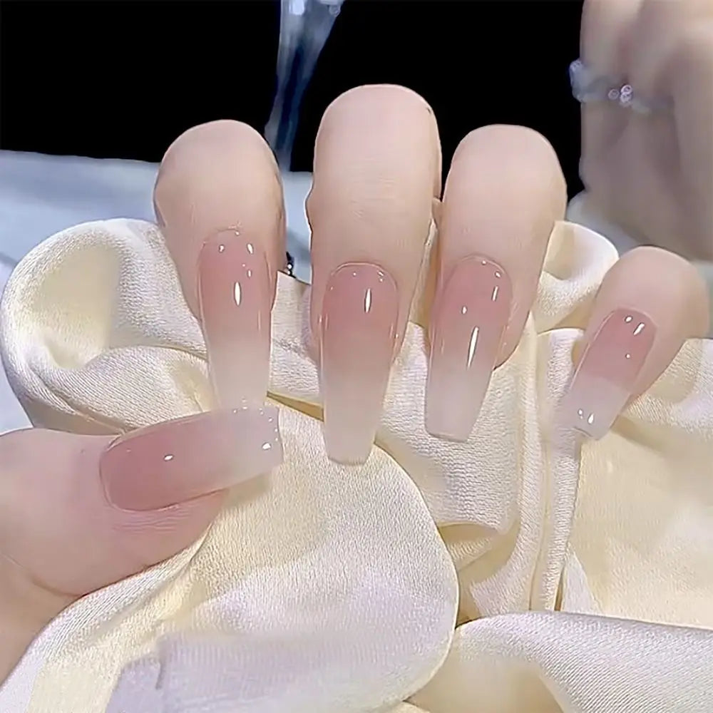 Set van 24 Eenvoudige Gradient Franse Ballerina Druknagels - Waterdichte Medium Coffin Stijl Nepnagels voor Moeiteloze Elegantie!
