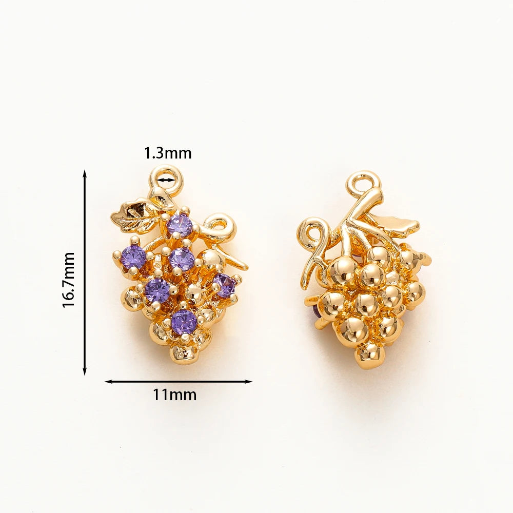 2pcs Strawberry Charms 18K Gold Plated Fruit Pendants Brass