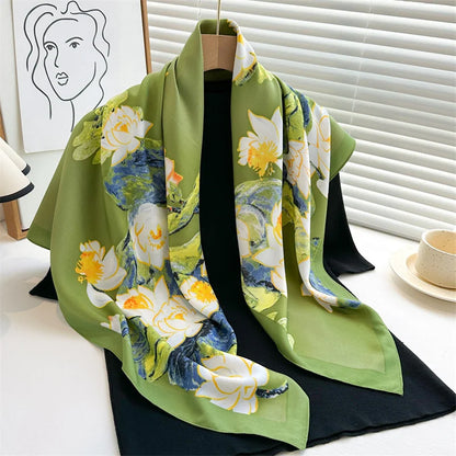 Elegante 90x90cm Twill Zijde-gevoel Vierkante Sjaal voor Dames - Luxe Haar Boomprint Hoofddoek, Sjaal en Nek Sjaal, Perfect voor Hijab of Bandana-stijl!