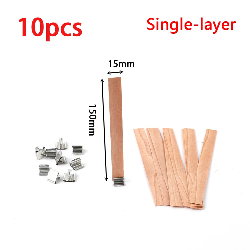 Double Layer Wooden Candle Wicks with Base for Soy Wax DIY Candle Making Supplies