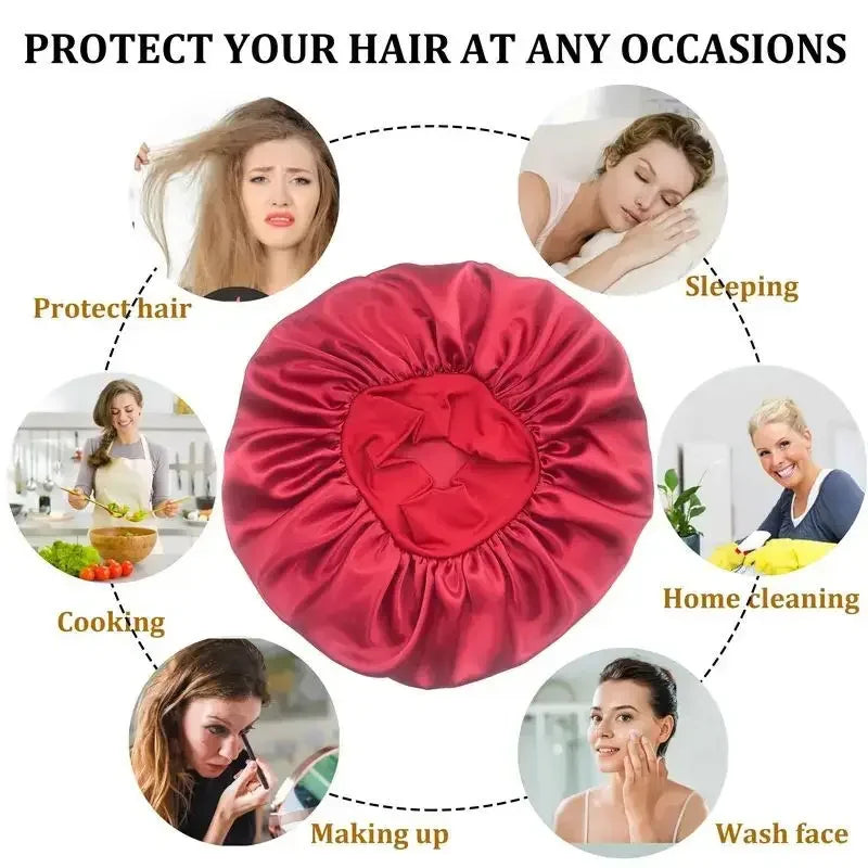 Satin Bonnets Night Sleeping Cap Large Elastic Wide Soft Band Colorful Silk Hat for Curly Hair Care Beauty Makeup for Women Men