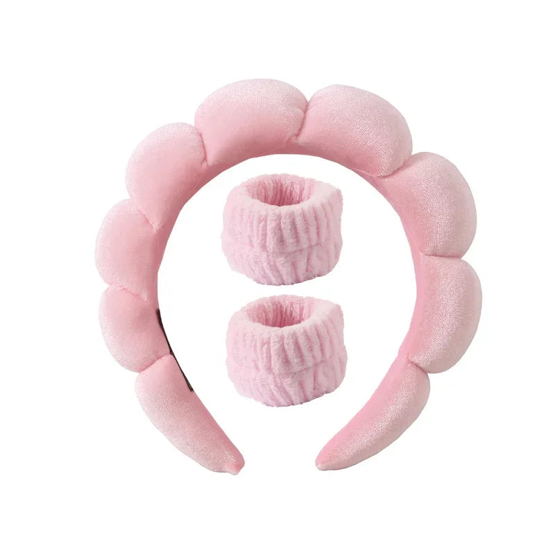 Pluche Spa Hoofdband & Polsband Set voor Moeiteloos Gezichtwassen - Perfect voor Huidverzorging, Makeup Verwijderen en Douchen - Ideaal voor Vrouwen en Meisjes