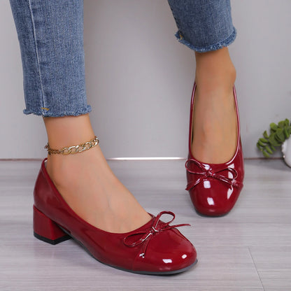 Chique Dames Platform Heels met Strik - Stijlvolle Ronde Neus Ballet Mary Janes voor Kantoor en Alledaags Gebruik
