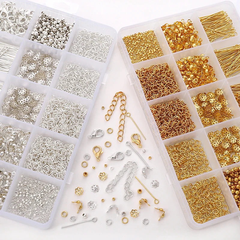 Schmuckzubehör Set 1260 Teile Verschlüsse Ringe Endkappen für DIY Schmuckherstellung Bastelbedarf