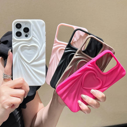 Chique 3D Hart Vouwbare Telefoonhoes voor iPhone 11, 12, 13, 14, 15 en 16 Pro Max - Zachte Matte Siliconen Volledige Bescherming
