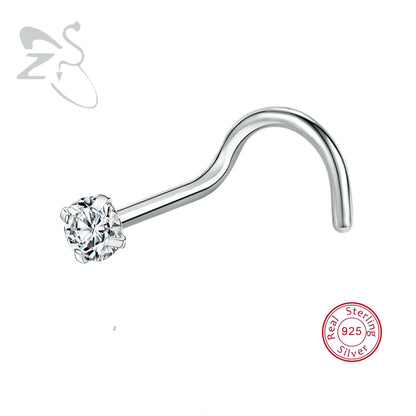 Elegante 925 Sterling zilveren L-vormige neussteker met gouden kleur kristal - Perfect voor neuspiercing (2-3,5 mm)