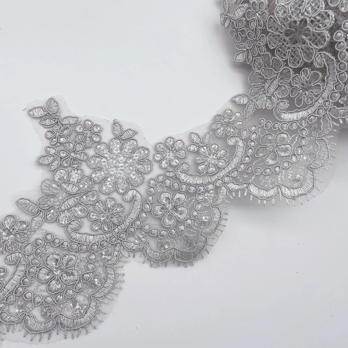 Sequin Lace Trim 13cm Floral Embroidered Mesh Lace Applique for Wedding Dress Sewing Craft Decoration 1 Yard