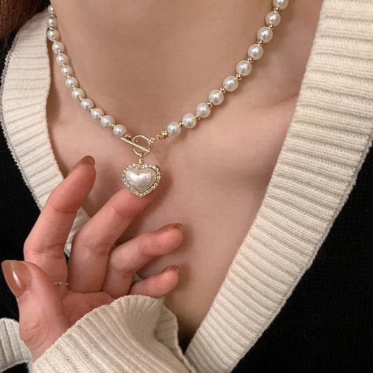 Verbluffende Hart Hangertje Parel Necklace - Luxe Imitatie Parel Ketting voor Vrouwen, Perfect Cadeau voor Meisjes, Koreaanse Sieraden - Stijl 7226