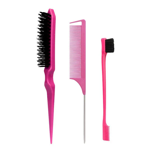 Ultieme 3-delige Haarstyling Kam Set - Teasing Borstel, Rat Tail Kammen & Rand Borstel voor Perfecte Vlechtstyling!