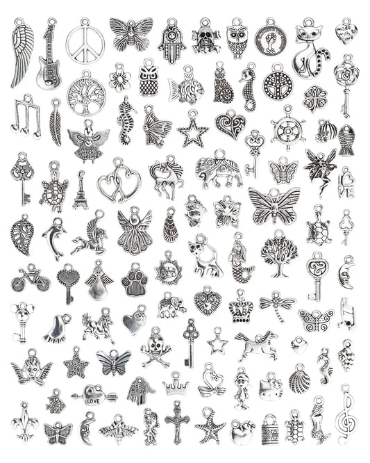 Mixed Metal Charms Bulk Set for Jewelry Making Vintage Alloy Pendants DIY Bracelets Necklaces Craft Supplies