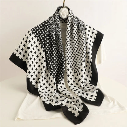 Elegante 90x90cm Twill Zijde-gevoel Vierkante Sjaal voor Dames - Luxe Haar Boomprint Hoofddoek, Sjaal en Nek Sjaal, Perfect voor Hijab of Bandana-stijl!