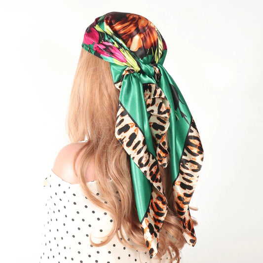 Elegante Zijden Headscarf voor Vrouwen - Luxe Satijnen Zomer Foulard & Stijlvolle 90cm Vierkante Haardoek Bandana