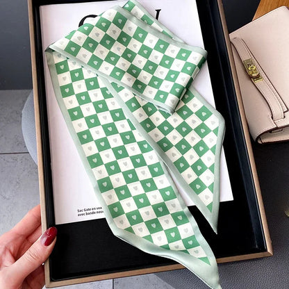 Trendy Floeiende Satijnen Zijde Haar Riem Sjaal voor Vrouwen – Stijlvolle Nekstrik, Tas Sjaal en Skinny Haarband – 2024 Collectie