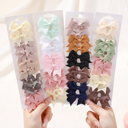 Charmante 10-delige set van 1,9'' effen kleur lint haarclips voor meisjes – Schattige handgemaakte strik mini haarspeldjes voor stijlvol haaraccessoires!