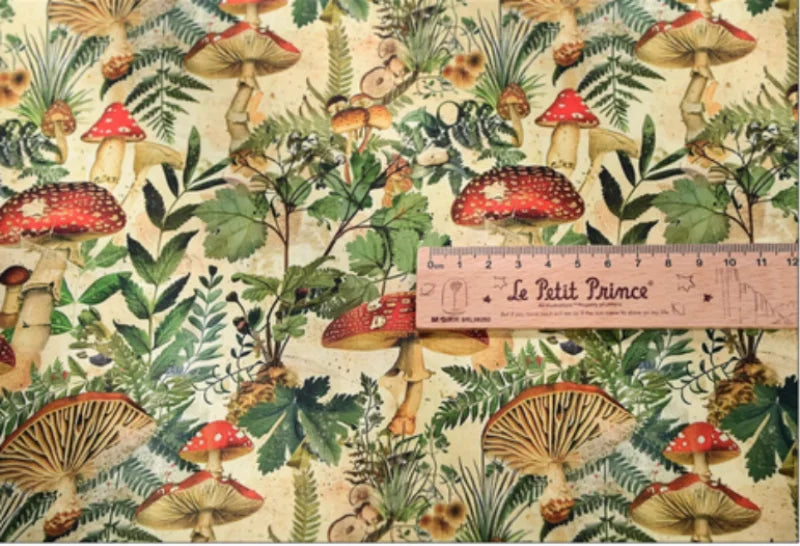 Mushroom Print Cotton Fabric Nordic Botanical Pattern for Sewing Bags Quilting DIY Crafts by Meter