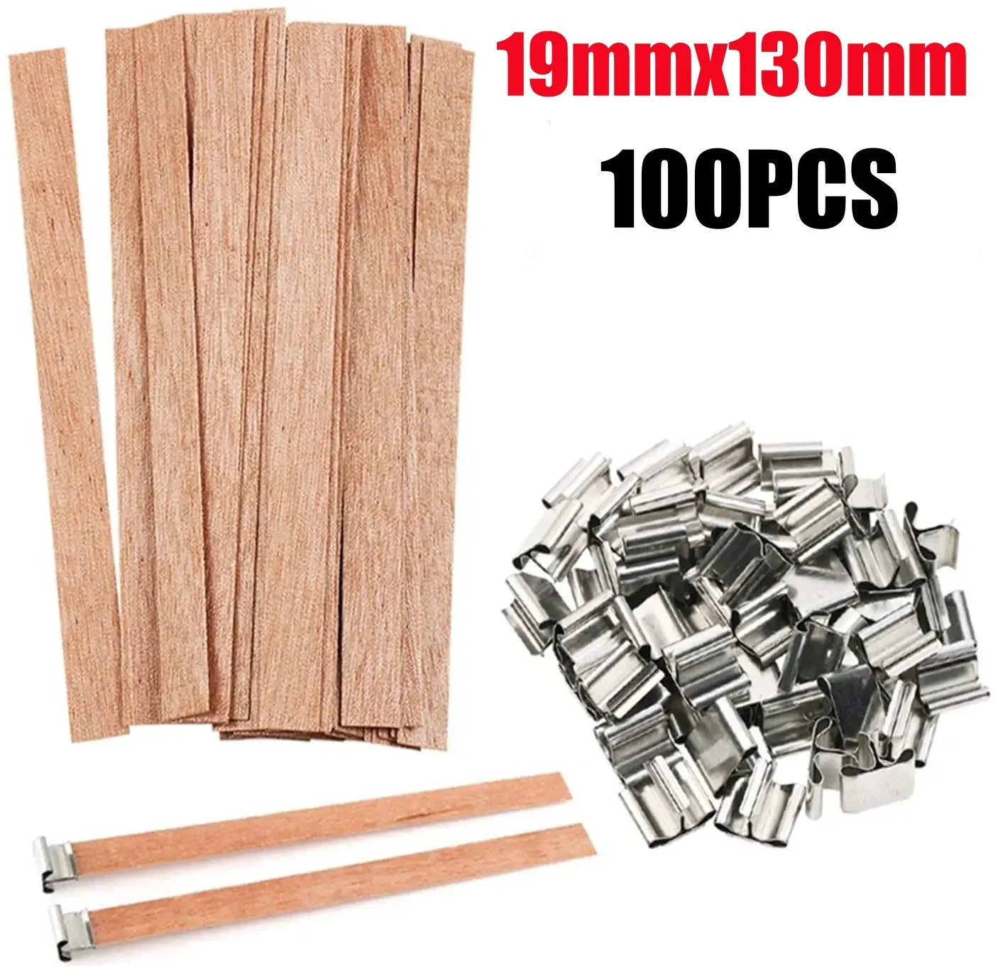 Wooden Candle Wicks with Metal Base Flat Wood Wick Tabs for Soy Wax DIY Candle Making Supplies