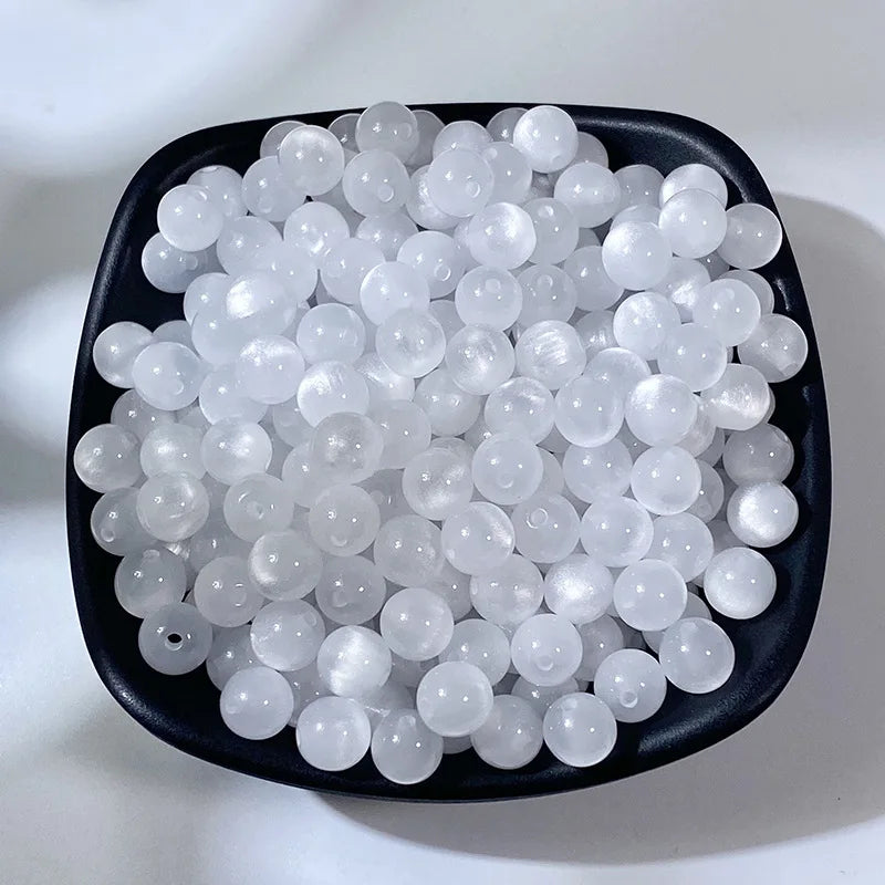 Katzenauge Perlen 8 mm 32 Stück rund Resin Perlen für DIY Schmuckherstellung Bastelbedarf