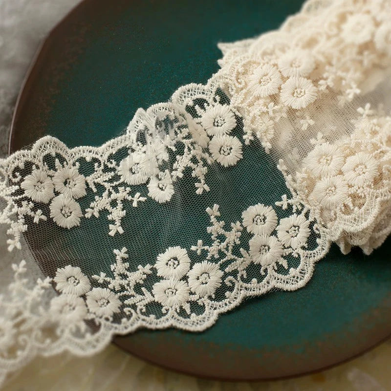 Cotton Embroidered Flower Lace Trim 1 Yard White Floral Ribbon 13.5cm Wide Sewing Curtain Dress DIY Craft Supplies