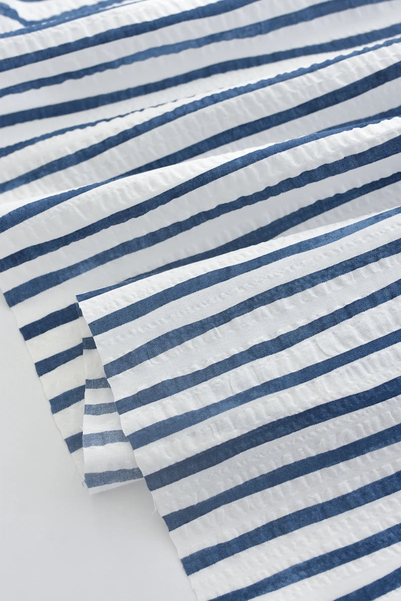 Pure Cotton Seersucker Fabric Hand Painted Stripe Sewing Fabric for DIY Shirts Pants Clothing Crafts