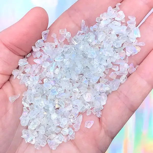 AB Clear Rhinestone Chips 4-6mm Glass Resin Inclusions 20g Iridescent Fake Gold Metallic Gems for Jewelry Making