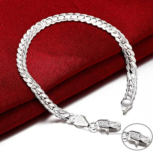 Elegante 925 Sterling Zilveren Platte Zijde Kettingarmband - 6mm, Verstelbaar 18/20cm, Met Kreeftsluiting - Perfect Huwelijks- en Verlovingscadeau voor Hem en Haar