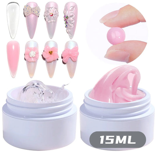 Vibrant Roze, Duidelijke en Witte Solide Builder Gel - Niet-Plakkerige 3D Sculptuur Nagelkunst Gel voor Mooie Hard Gel Verlengingen en DIY Creations