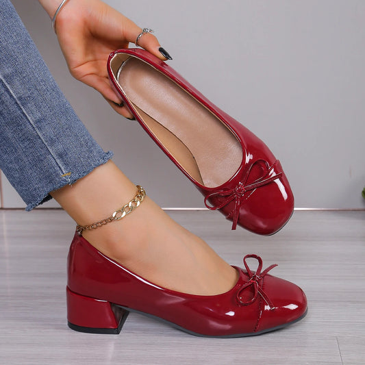Chique Dames Platform Heels met Strik - Stijlvolle Ronde Neus Ballet Mary Janes voor Kantoor en Alledaags Gebruik