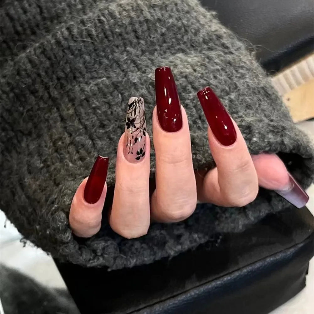 Set van 24 Eenvoudige Gradient Franse Ballerina Druknagels - Waterdichte Medium Coffin Stijl Nepnagels voor Moeiteloze Elegantie!