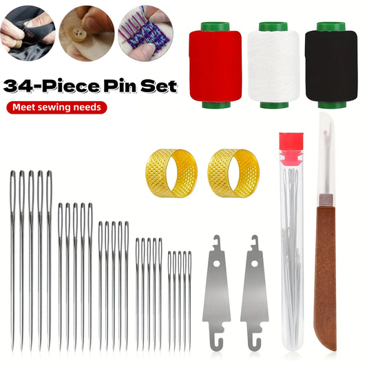 Kit de couture 34 pièces aiguilles gros chas en acier outils réparation vêtements loisirs créatifs DIY