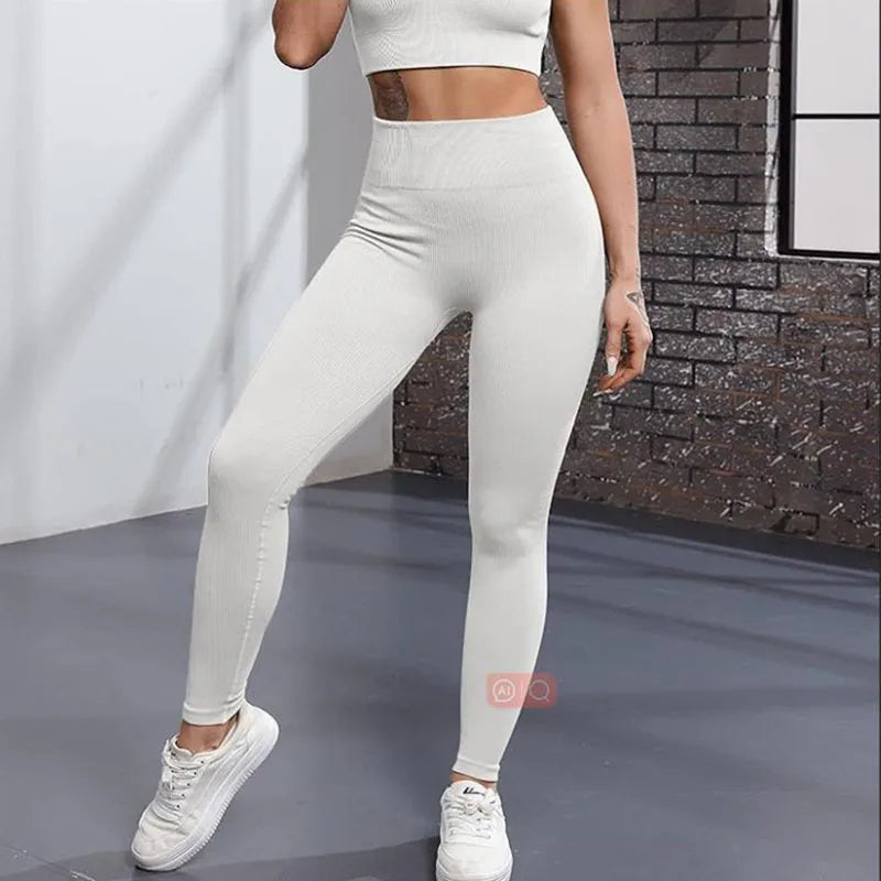 Verhoog je training met hoge taille naadloze gebreide yoga leggings voor vrouwen - stijlvol, slankmakend en perfect voor hardlopen en fitness!