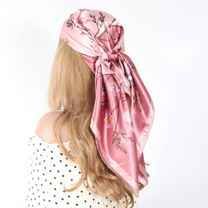 Elegante Zijden Headscarf voor Vrouwen - Luxe Satijnen Zomer Foulard & Stijlvolle 90cm Vierkante Haardoek Bandana