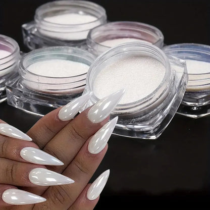 1 Doos Verbazingwekkend Witte Chroom Nagelpoeder - Transformeer Je Nagels met Sprankelende Zeemeermin Parelkunst!