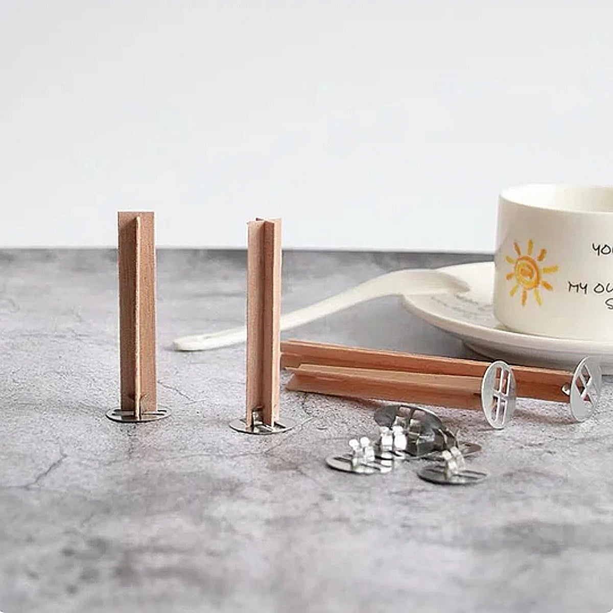 Cross Wooden Candle Wicks with Metal Clips Smokeless Wood Wick Cores for DIY Jar Candle Making