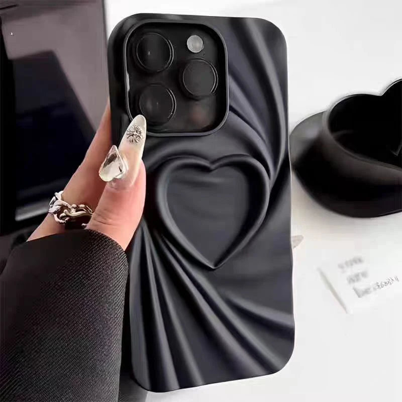 Chique 3D Hart Vouwbare Telefoonhoes voor iPhone 11, 12, 13, 14, 15 en 16 Pro Max - Zachte Matte Siliconen Volledige Bescherming
