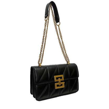 Chique Effen Kleine Vierkante Tas met Sluitschroef en Borduurgarens - Stijlvolle Schoudertas met Ketting voor Dames