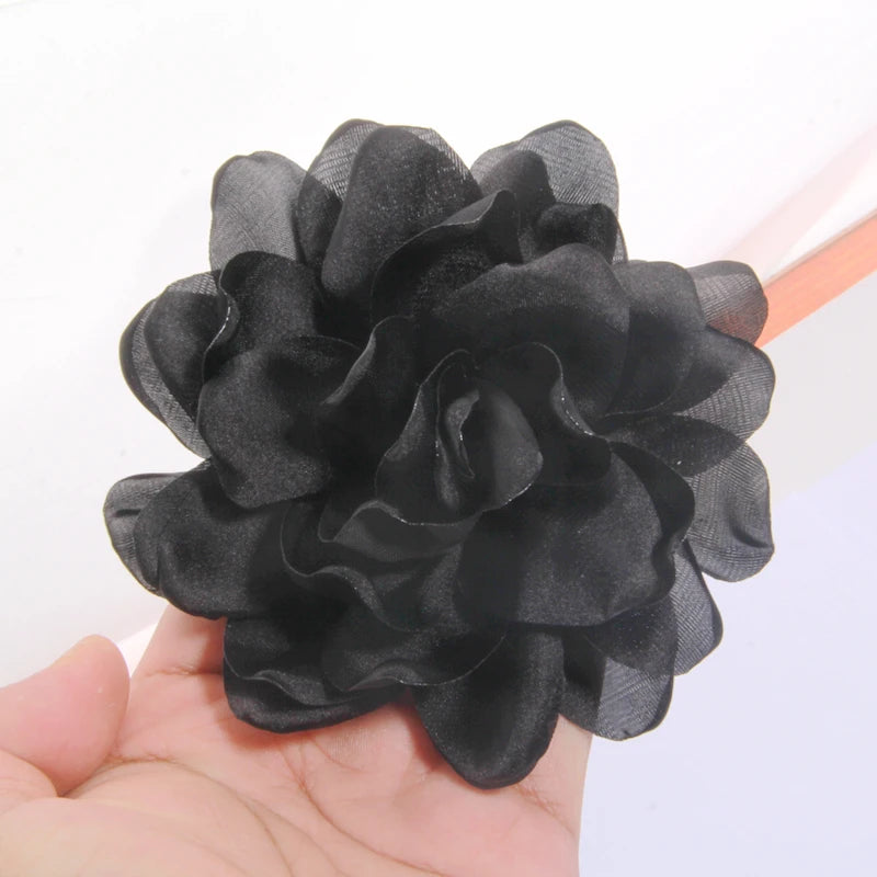 5pcs Satin Fabric Flowers 12cm Burned Edge Artificial Flowers for Sewing Wedding Dress DIY Crafts