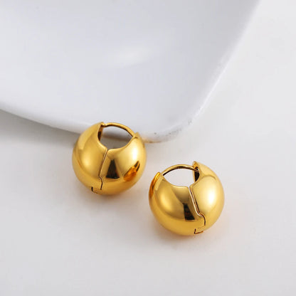 Chic Goudkleurige Chunky Oorbellen voor Vrouwen - Vintage-Stijl Roestvrij Staal met Glanzende Afwerking en Textuur Geometrisch Ontwerp