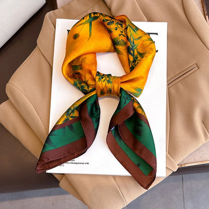 Verhoog je stijl met de 2024 mode 70x70 cm bedrukte zijden pashmina sjaal voor vrouwen - veelzijdige vierkante omslagdoek en stijlvolle haarband!