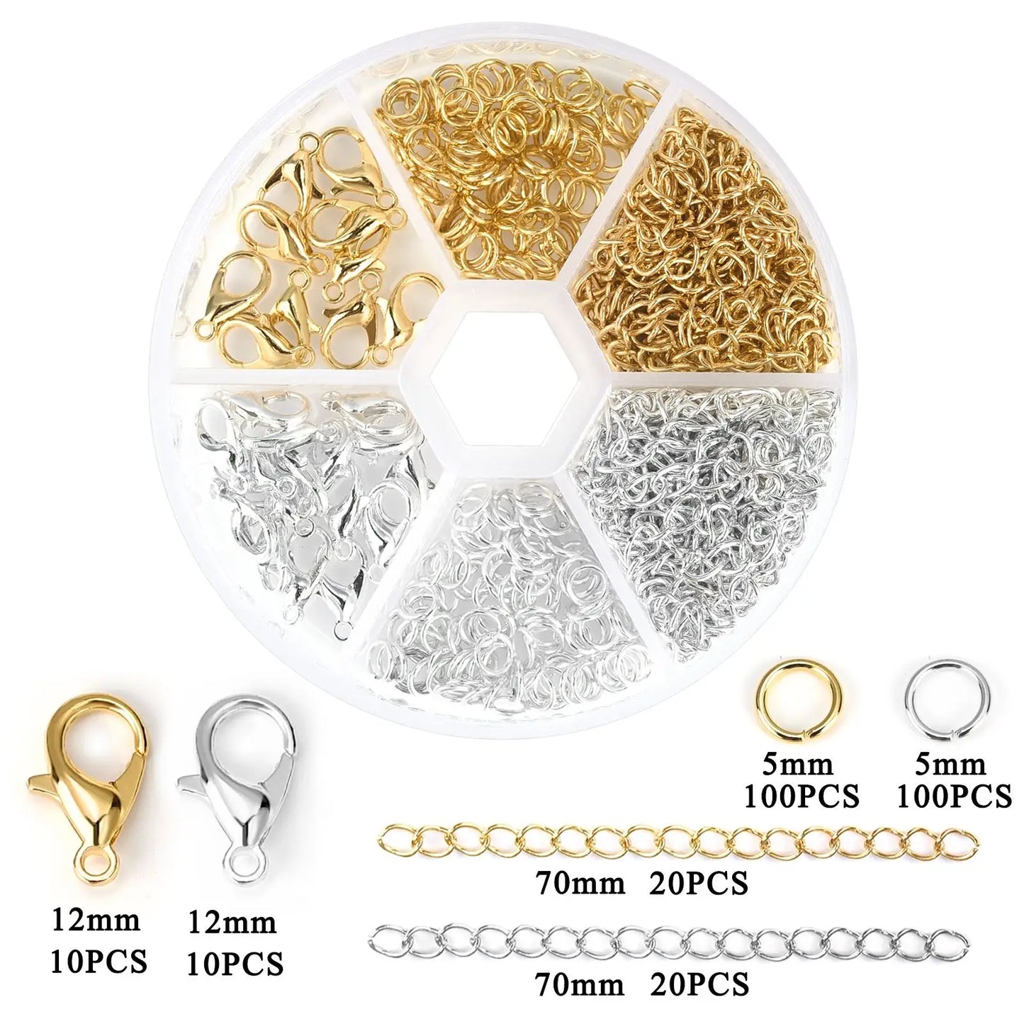 260–1220 Stück Schmuckherstellung Set mit Karabinerverschlüssen, Biegeringen und Quetschperlen für DIY Armbänder & Ketten