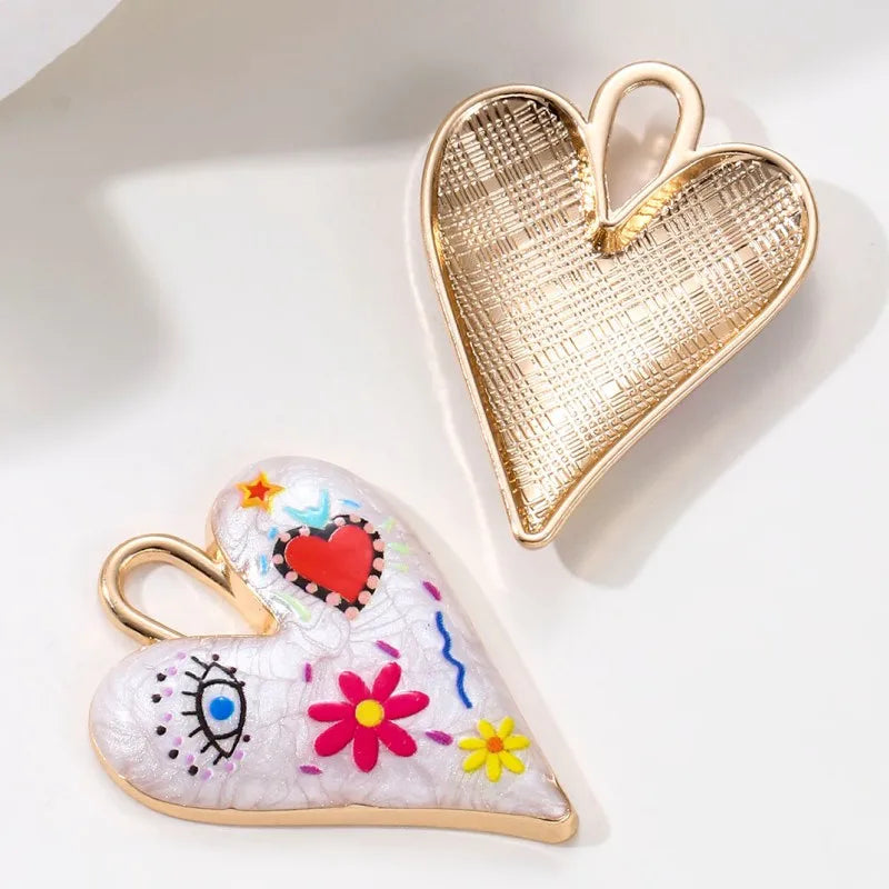 5pcs Colorful Heart Evil Eye Enamel Charms Y2K Jewelry Making Pendants