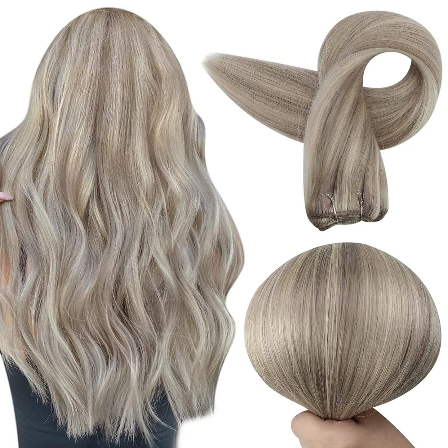 Verander Je Uiterlijk met Full Shine Ombre Blonde Menselijk Haar Weft Extensions - Zijdeachtig Steil 100g Remy Skin Dubbele Weft Bundels voor een Perfecte Salonafwerking!